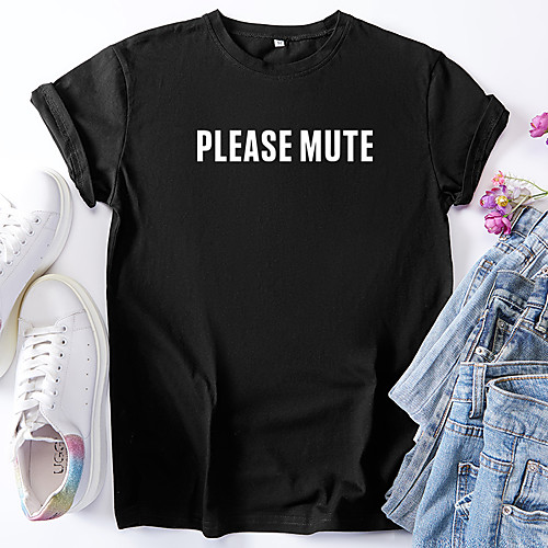 

Women's T shirt Graphic Letter Print Round Neck Tops 100% Cotton Basic Basic Top White Black Blue