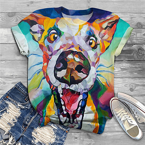 

Women's Plus Size Tops T shirt Dog Graphic Animal Print Short Sleeve Round Neck Big Size / Holiday