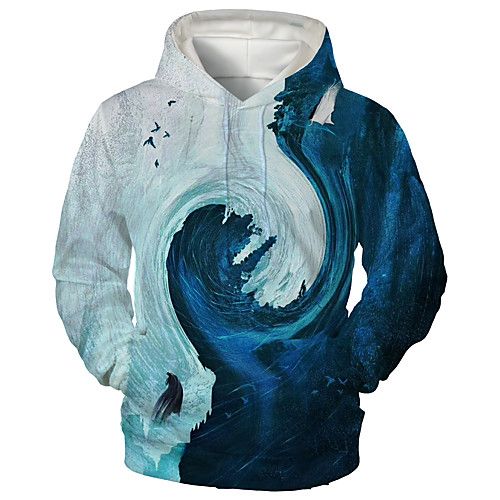 

Men's Pullover Hoodie Sweatshirt Cartoon 3D Landscape Print Hooded Daily Holiday 3D Print 3D Print Hoodies Sweatshirts Long Sleeve Blue