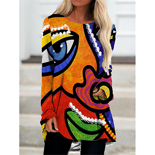 

Women's T Shirt Dress Tee Dress Short Mini Dress Blue Yellow Blushing Pink Rainbow Long Sleeve Color Block Geometric Print Fall Spring Round Neck Casual Party Holiday 2021 S M L XL XXL 3XL