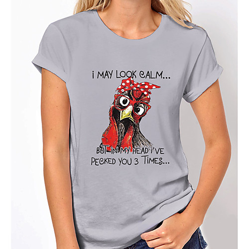 

Women's T shirt Graphic Text Print Round Neck Tops Basic Basic Top Gray