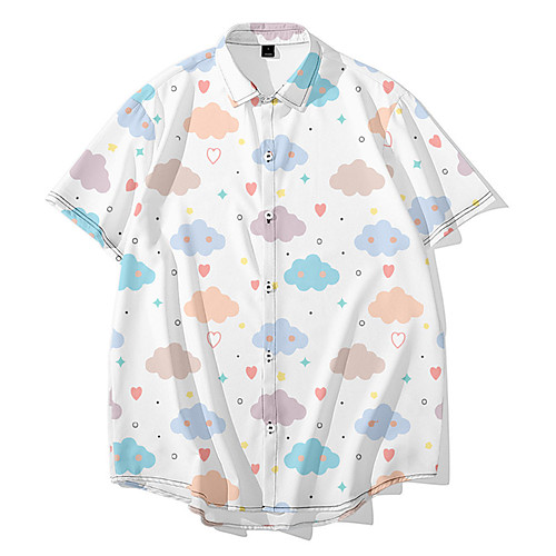 

Men's Shirt Other Prints Graphic Prints Button-Down Print Short Sleeve Daily Tops Casual Fashion Hawaiian White