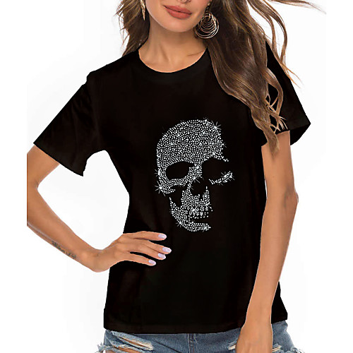 

Women's Holiday T shirt Graphic Skull Print Round Neck Basic Tops Black