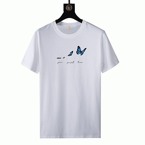 

Men's T shirt Hot Stamping Butterfly Graphic Prints Short Sleeve Casual Tops 100% Cotton Fashion White Blue Red