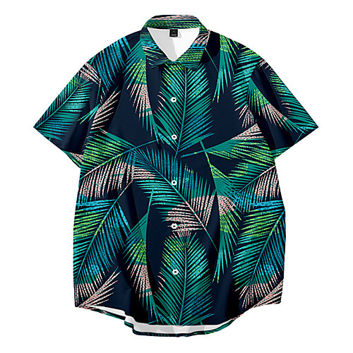 

Men's Shirt 3D Print Plants Palm Leaf Button-Down 3D Print Short Sleeve Daily Tops Casual Fashion Hawaiian Red Yellow Army Green