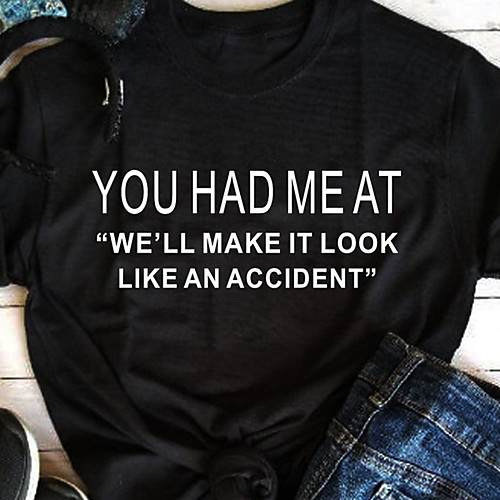 

Women's T shirt Text Letter Print Round Neck Tops 100% Cotton Basic Basic Top White Black
