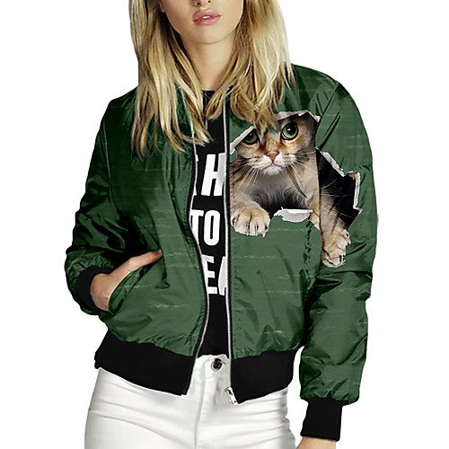 

Women's Hoodied Jacket Daily Spring & Fall Regular Coat Regular Fit Sporty Active Jacket Long Sleeve Animal Patterned Print Blue Yellow / Holiday