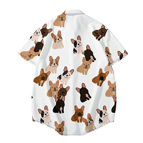 

Men's Shirt 3D Print Dog Animal Button-Down 3D Print Short Sleeve Daily Tops Casual Fashion White