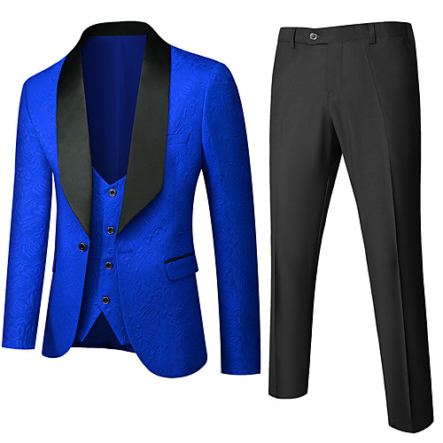 

Men's Suits Pants Blazer Waistcoat Party Wedding Single Breasted Regular Fit Polyester Men's Suit Blue / White / Black - Shawl Lapel