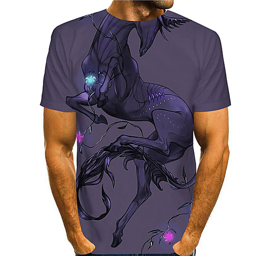

Men's T shirt 3D Print Graphic Prints Horse 3D Print Short Sleeve Daily Tops Casual Fashion Purple
