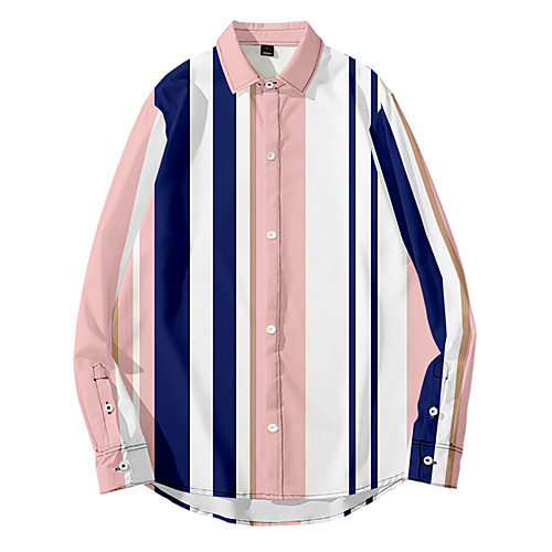 

Men's Shirt 3D Print Striped Button-Down 3D Print Long Sleeve Daily Tops Casual Fashion Hawaiian White Black Blue