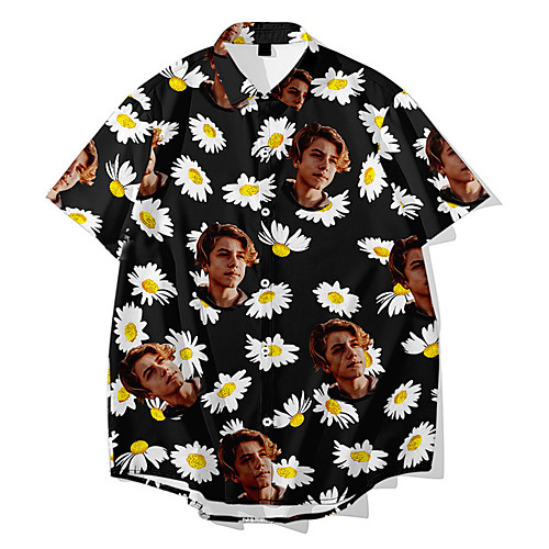 

Men's Shirt 3D Print Floral Daisy Button-Down 3D Print Short Sleeve Daily Tops Casual Fashion Hawaiian Black