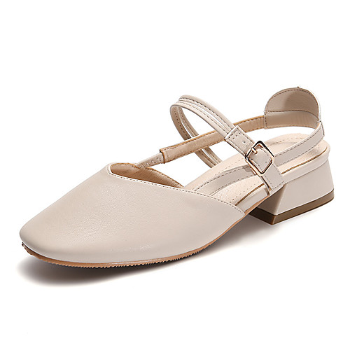

Women's Sandals Chunky Heel Square Toe Block Heel Sandals Casual Daily Walking Shoes PU Buckle Solid Colored Almond Light Pink