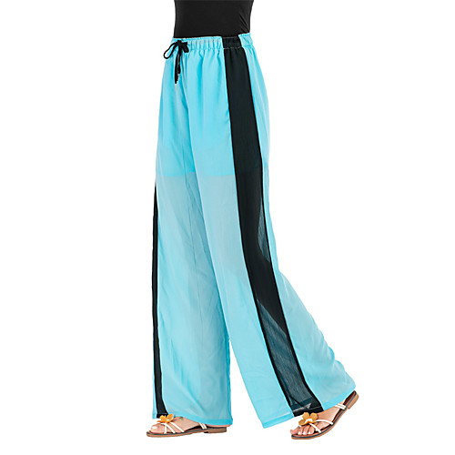 

Women's Casual / Sporty Streetwear Comfort Going out Weekend Wide Leg Pants Color Block Full Length Drawstring Patchwork Blue Blushing Pink Beige Gray