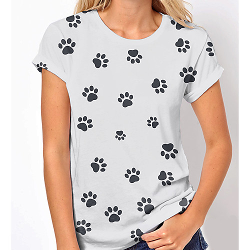 

Women's T shirt Dog Graphic Print Round Neck Tops Basic Basic Top White Navy Blue khaki