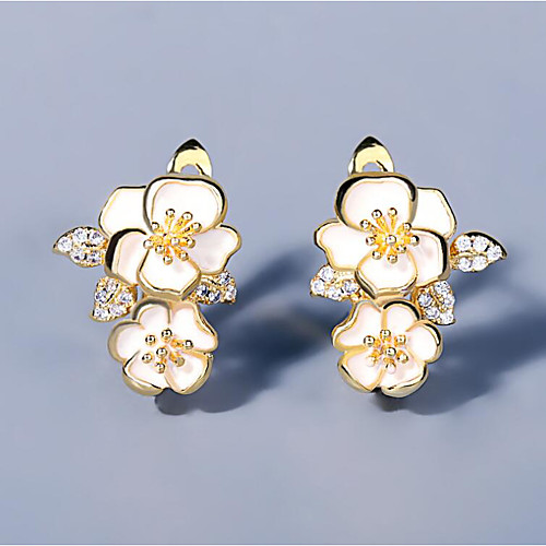 

Women's AAA Cubic Zirconia Earrings Monogram Petal Elegant Korean Sweet Earrings Jewelry Gold For Birthday Party Evening Date 1 Pair