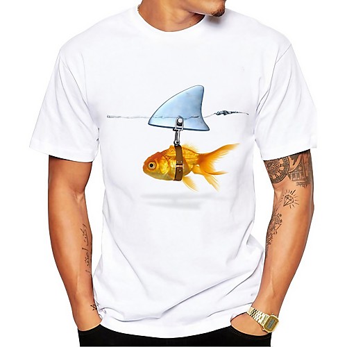 

Men's Unisex Tee T shirt Shirt Hot Stamping Fish Animal Plus Size Print Short Sleeve Daily Tops 100% Cotton Basic Casual Round Neck Blue and White WhiteRed White / Summer