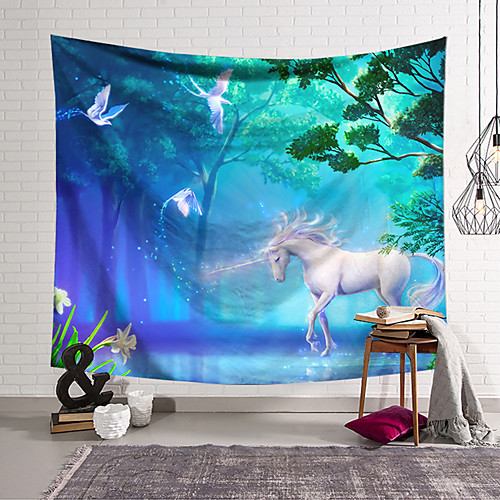 

Wall Tapestry Art Decor Blanket Curtain Hanging Home Bedroom Living Room Decoration Polyester Unicorn Green