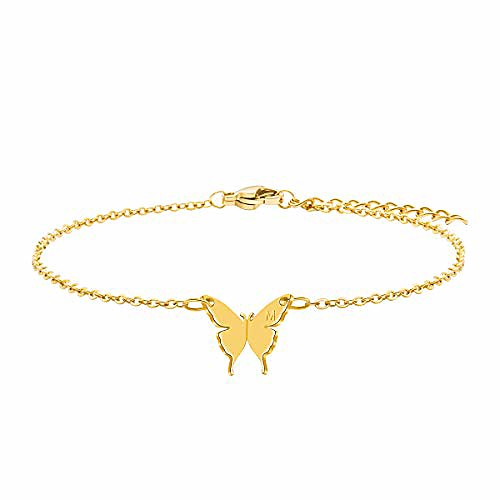 

Butterfly Anklet Dainty 18K Real Gold Ankle Jewelry Personalized Simple Initial Letter M Alphabet Unique Beach Gifts for Women Her Girls Mom Daughter Sister Wife Girlfriend Fiancee Bridesmaid