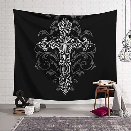 

Wall Tapestry Art Decor Blanket Curtain Hanging Home Bedroom Living Room Decoration Polyester Cross Badge Black Hollow