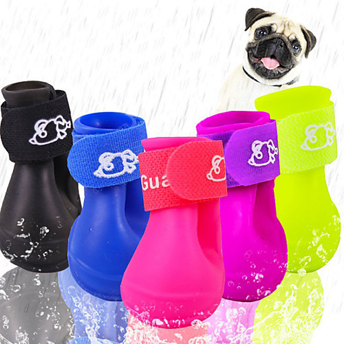 

pet dog rain shoes boots 4 pcs anti-slip waterproof cute candy colors puppy paws protective