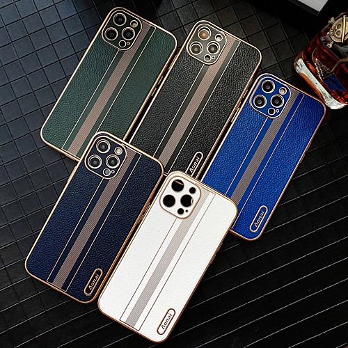 

Phone Case For Apple Back Cover Leather iPhone 12 Pro Max 11 SE 2020 X XR XS Max Shockproof Lines / Waves Solid Color PU Leather