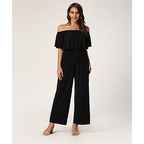 

Women's Ordinary Sophisticated Black Jumpsuit Solid Colored Backless