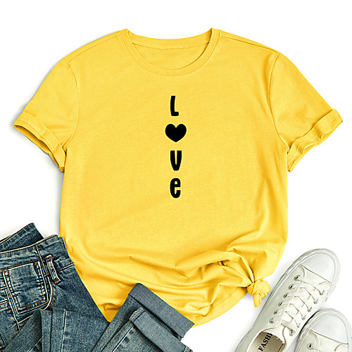 

Women's T shirt Graphic Heart Letter Print Round Neck Tops 100% Cotton Basic Basic Top White Black Blue