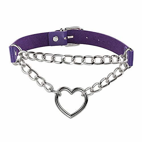 

Vintage Punk Retro Goth PU Leather Collar Choker Love Heart Ring Chain Rocker Necklace Hip Hop