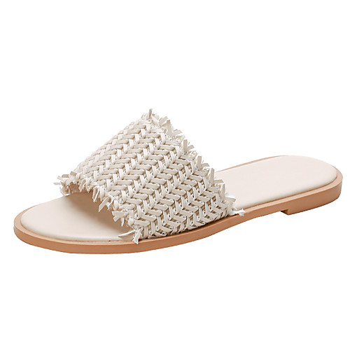 

Women's Sandals Flat Heel Open Toe Flat Sandals Casual Daily PU Solid Colored Almond