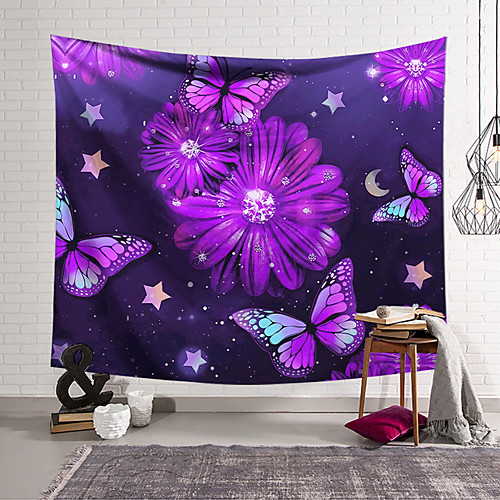 

Wall Tapestry Art Decor Blanket Curtain Hanging Home Bedroom Living Room Decoration Polyester Purple Butterfly Purple Flowers