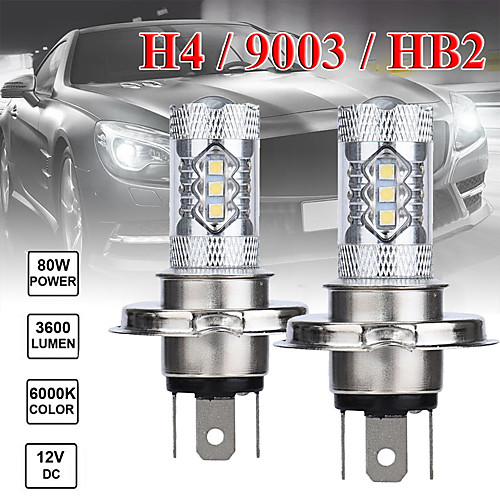 

2 pcs 80w h4 16smd 6500k 7000k white light led bulb for car headlamp fog light dc12 24v