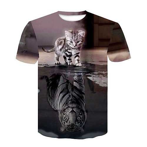 

Men's Unisex Tee T shirt Shirt 3D Print Cat 3D Rivet Mesh Short Sleeve Casual Tops Basic Designer Animal Big and Tall Black / Gray / Summer