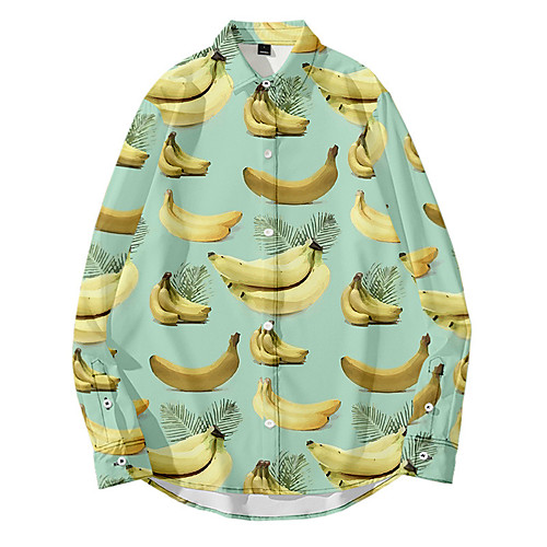 

Men's Shirt 3D Print Banana Fruit Button-Down 3D Print Long Sleeve Daily Tops Casual Fashion Hawaiian White Black Green