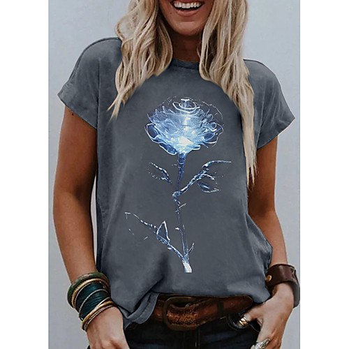 

Women's Going out Floral Theme T shirt Graphic Flower Print Round Neck Basic Tops Gray
