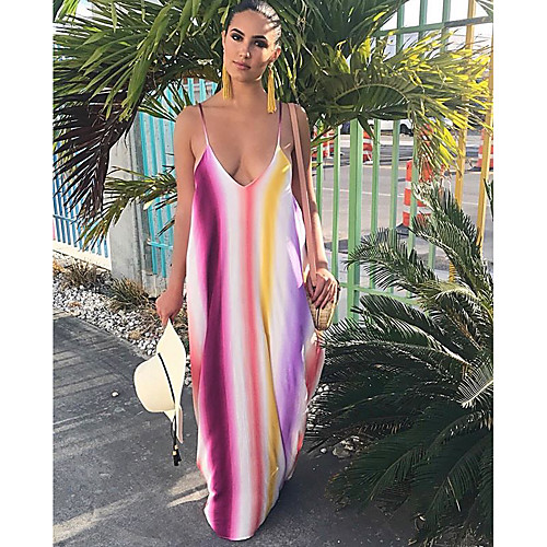 

Women's Sheath Dress Maxi long Dress Blue Red Sleeveless Striped Spring Summer Casual Loose 2021 S M L XL XXL