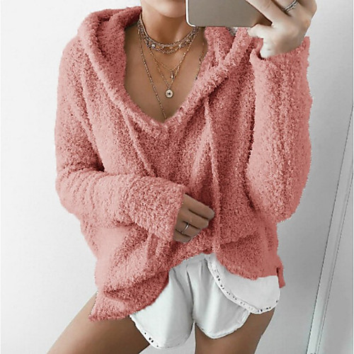

Women's Hoodie Teddy Coat Plain Daily Basic Hoodies Sweatshirts Loose Blue Purple Blushing Pink