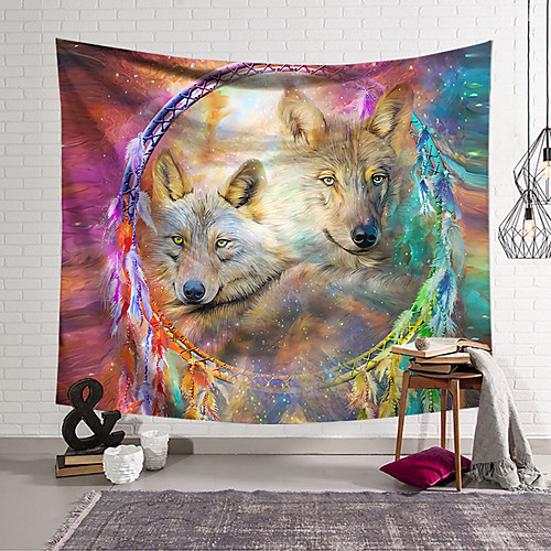 

Wall Tapestry Art Decor Blanket Curtain Hanging Home Bedroom Living Room Decoration Polyester Two Wolves