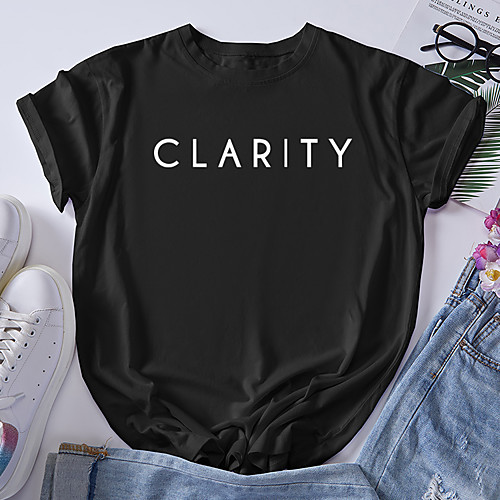 

Women's T shirt Graphic Letter Print Round Neck Tops 100% Cotton Basic Basic Top Black Blue Red