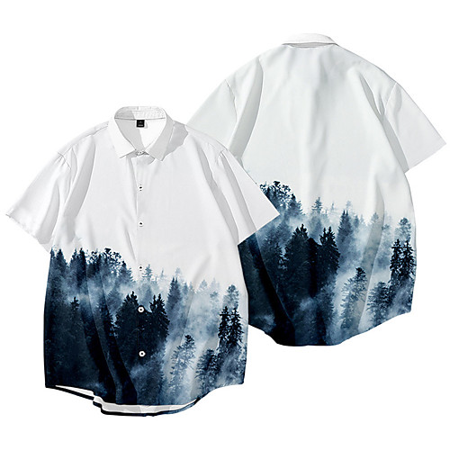 

Men's Shirt 3D Print Scenery Graphic Prints 3D Print Button-Down Short Sleeve Daily Tops Casual Fashion Hawaiian Blue Blushing Pink Gray / Summer / Beach