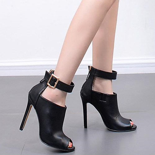 

Women's Sandals Stiletto Heel Peep Toe Booties Ankle Boots High Heel Sandals Classic Daily PU Solid Colored Summer Black