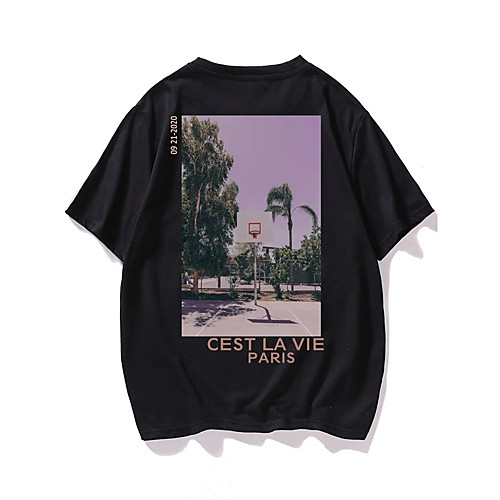 

Men's Unisex T shirt Shirt Hot Stamping Scenery Plus Size Print Short Sleeve Casual Tops 100% Cotton Casual Fashion Round Neck Black / Summer