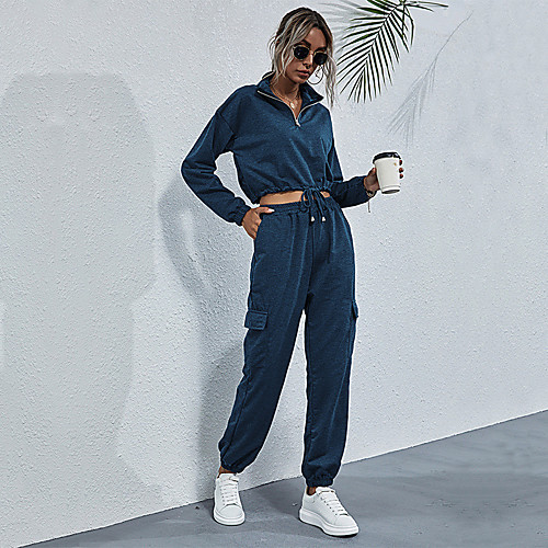 

Women's Basic Streetwear Plain Daily Two Piece Set Hoodies & Sweatshirts Tracksuit Pant Loungewear Jogger Pants Drawstring Zipper Tops