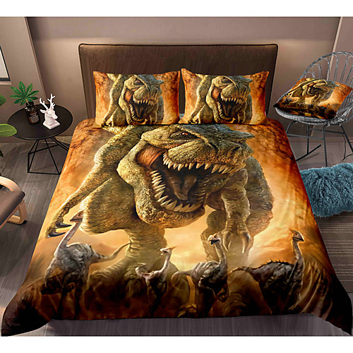 

Dinosaur Series 3-Piece Duvet Cover Set Hotel Bedding Sets Comforter Cover with Soft Lightweight Microfiber, Include 1 Duvet Cover, 2 Pillowcases for Double/Queen/King(1 Pillowcase for Twin/Single