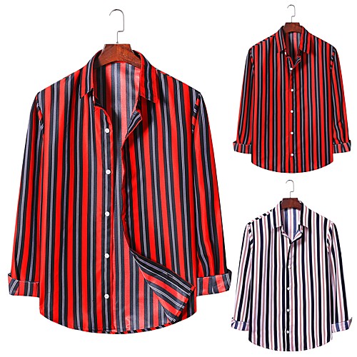 

Men's Shirt Other Prints Graphic Plus Size Long Sleeve Daily Tops Business Button Down Collar White Red / Work