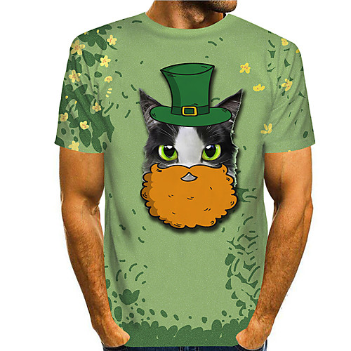 

Men's T shirt 3D Print Cat Graphic Prints Saint Patrick Day 3D Print Short Sleeve Daily Tops Casual Fashion Green