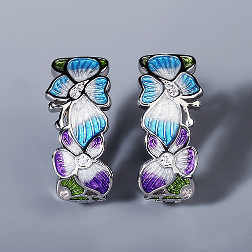 

Women's AAA Cubic Zirconia Earrings Fancy Petal Elegant Colorful Sweet Earrings Jewelry Silver For Party Evening Beach Festival 1 Pair