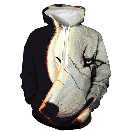 

Men's Pullover Hoodie Sweatshirt Graphic Prints Wolf Print Hooded Daily Holiday 3D Print 3D Print Hoodies Sweatshirts Long Sleeve Black