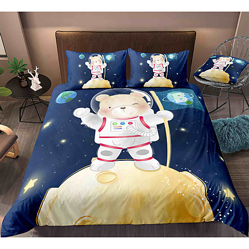 

Cartoon Bear 3-Piece Duvet Cover Set Hotel Bedding Sets Comforter Cover with Soft Lightweight Microfiber, Include 1 Duvet Cover, 2 Pillowcases for Double/Queen/King(1 Pillowcase for Twin/Single)