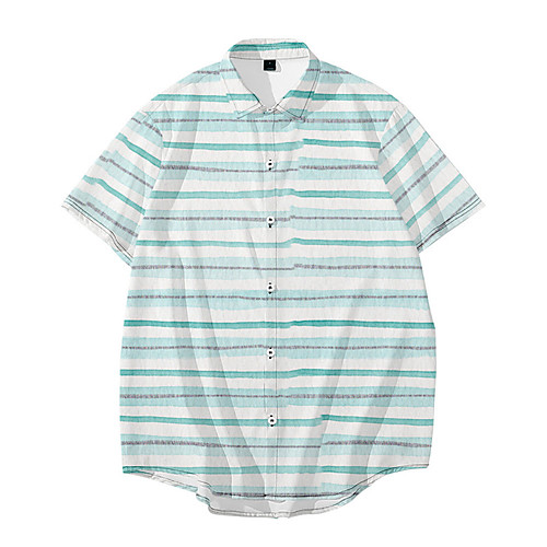 

Men's Shirt 3D Print Striped Button-Down 3D Print Short Sleeve Daily Tops Casual Fashion White Blue Green